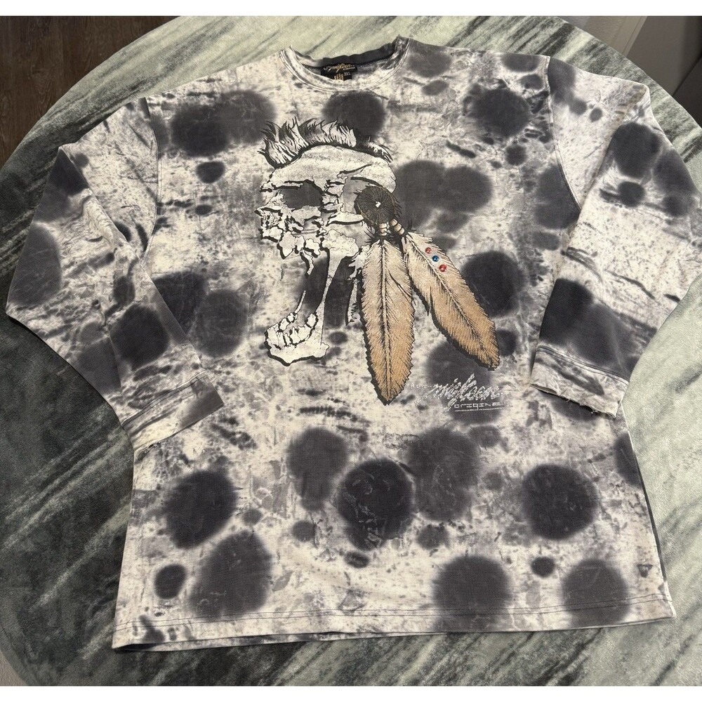 Miskeen Originals Size 3XL Long Sleeve Shirt Skull Mohawk Tie-Dye Abstract Rare